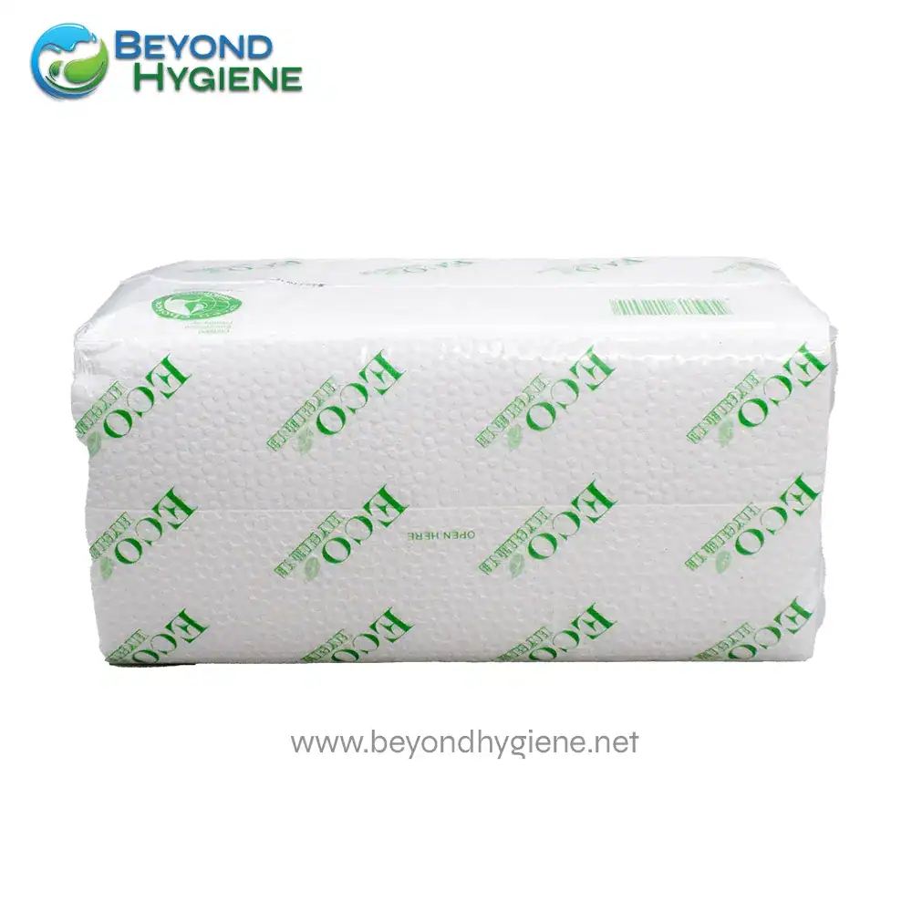 Disposable hygienic paper tissue tissue box for commercial cleaning and sanitation.
