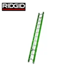 Aluminum extension ladder with green and silver rungs, ideal for industrial and maintenance tasks. Lightweight, durable, and portable for safe climbing and reach in various work environments.