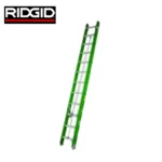 Ladder with green safety frame, suitable for industrial and construction use. Durable aluminum steps provide stable access for maintenance and building projects.