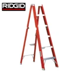 RIDGID red safety ladder with multiple steps, ideal for commercial and industrial use, providing safe access and reliable performance.