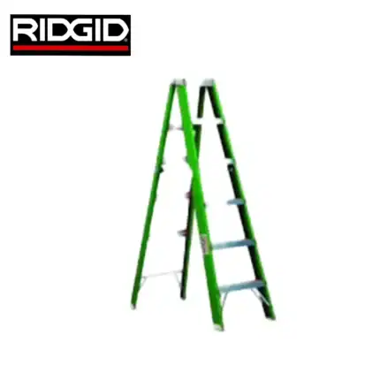 Ridgid folding step ladder for industrial and commercial use, green heavy-duty safety ladder.