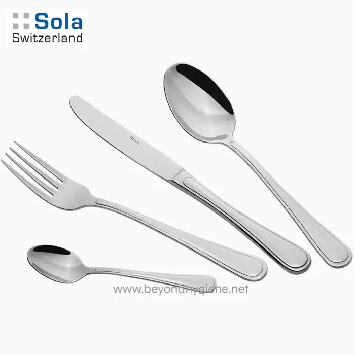 Stainless steel cutlery set including fork, knife, and spoons, perfect for restaurant and household use, durable and hygienic.