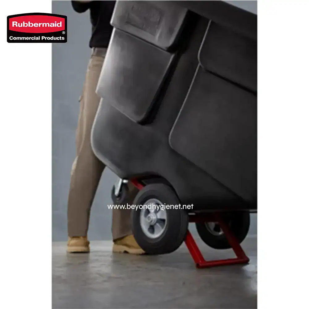 ROTOMOLDED TILT TRUCK, UTILITY DUTY, 1 CUBIC YARD, BLA ( (3) Rubbermaid commercial cleaning cart with sturdy wheels for efficient janitorial supply management.