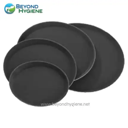 Black rubber diaphragms for industrial cleaning and hygiene equipment.