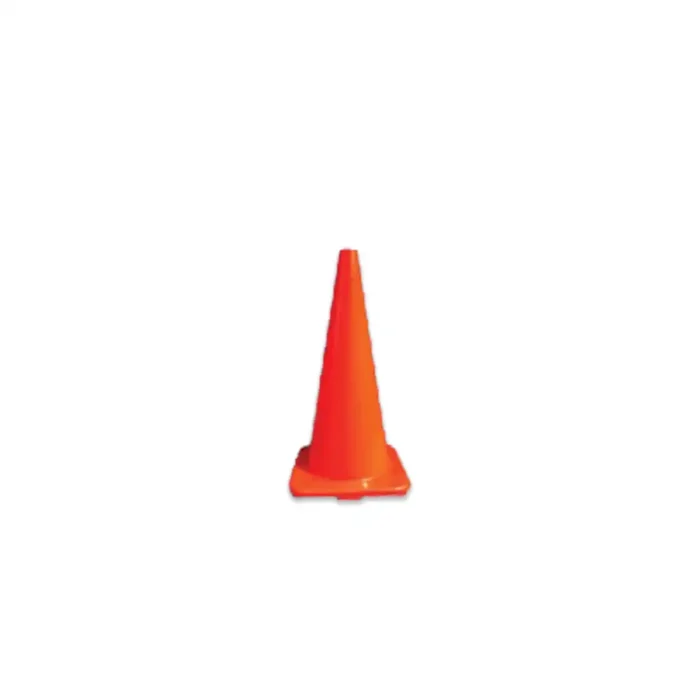 Orange traffic cone used for safety signage and hazard marking in commercial and industrial settings.