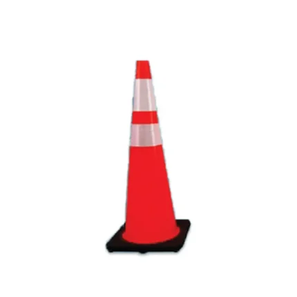Orange and white traffic cone for safety and hazard marking.