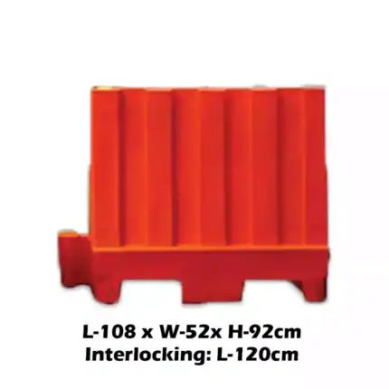 Red plastic safety barrier for construction sites and crowd control, height 92cm, interlocking design for customizable length, durable and highly visible for enhanced safety.