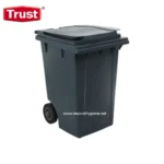 Industrial waste bin with wheels, ideal for commercial and industrial waste management, part of Beyond Hygiene Asia’s sanitation solutions. Durable design for efficient waste disposal.