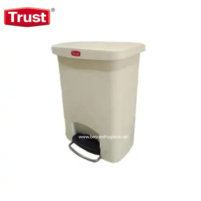 Trust hygiene waste bin for commercial and industrial waste management, featuring foot pedal operation for hands-free trash disposal, durable construction, and easy cleaning.