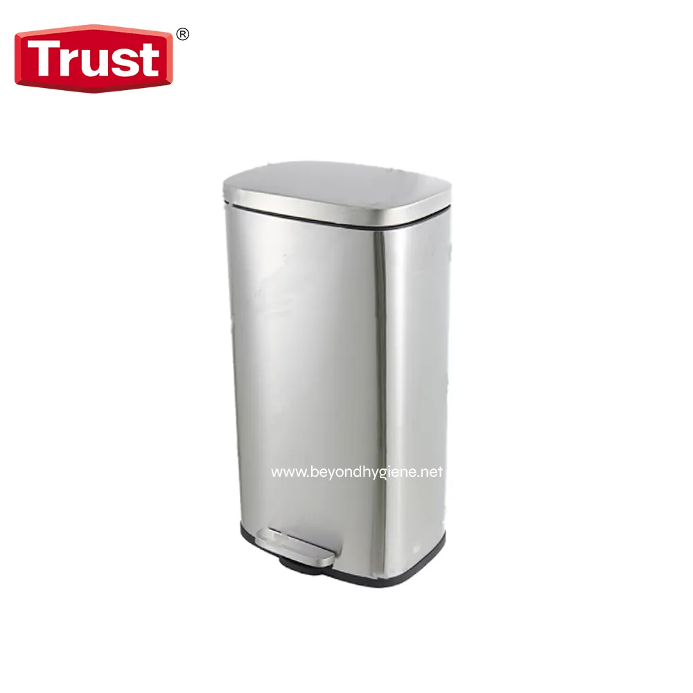 TR-1314 Trust stainless steel trash bin with foot pedal for hygienic waste disposal, ideal for commercial and industrial sanitation needs.