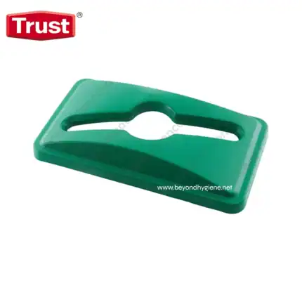 Green plastic hand sanitizer gel dispenser clip designed for hygiene and sanitation purposes.