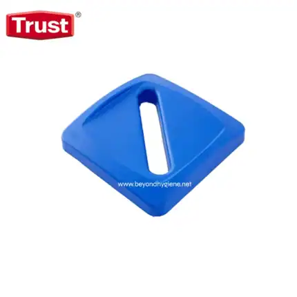 Blue plastic dispenser cover for hygiene and sanitation products at Beyond Hygiene Asia.