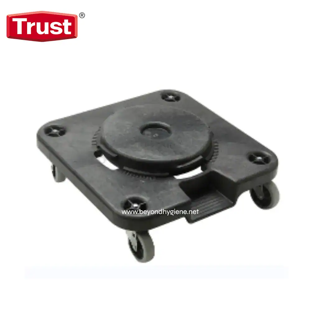 Wheel dolly for moving heavy cleaning machines and equipment in commercial and industrial cleaning applications. Designed for easy mobility and durability, suitable for hygiene service industries.