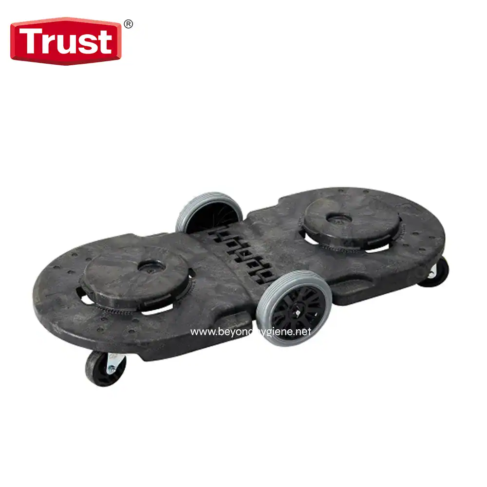 Rubber-sprung caster wheel deck for industrial cleaning equipment, durable cleaning machine caster wheels for hygiene, Beyond Hygiene Asia trusted sanitation equipment component.