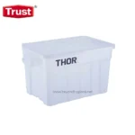 Plastic storage container with "THOR" branding for hygiene and sanitation storage solutions.