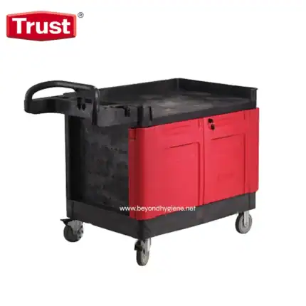 Dump cart for janitorial and cleaning services with lockable doors, castor wheels, and durable design, ideal for commercial hygiene maintenance in Asia.