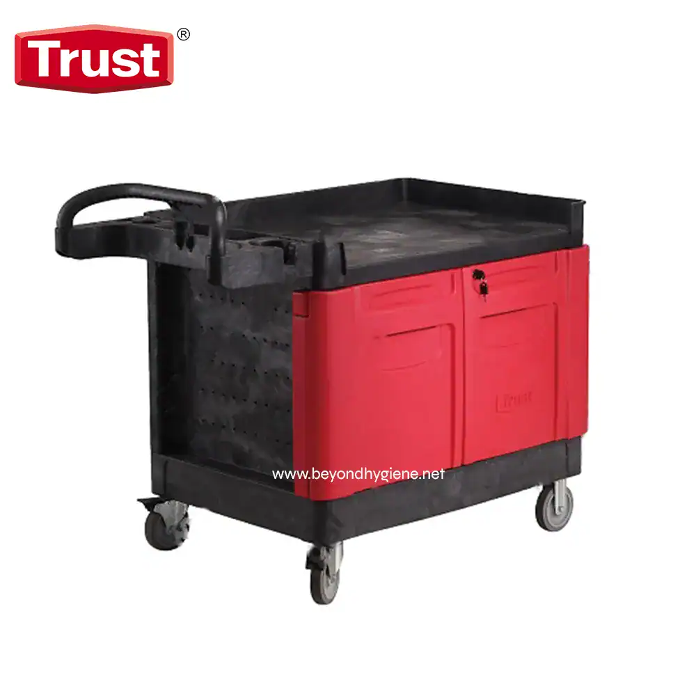 TR-4032 Dump cart for janitorial and cleaning services with lockable doors, castor wheels, and durable design, ideal for commercial hygiene maintenance in Asia.