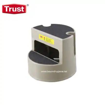 Trust branded step stool with anti-slip surfaces, ideal for safe access in commercial and public hygiene environments. Durable and easy to clean to maintain sanitation standards.