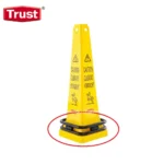 Trust yellow caution wet floor warning cone with anti-slip base for hygiene and safety in public spaces.
