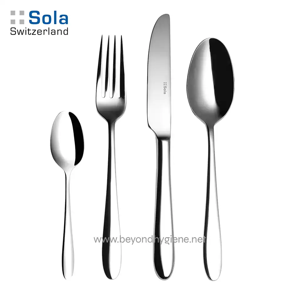 TURIN 1810 Stainless Steel Stainless steel cutlery set including a spoon, fork, knife, and teaspoon, perfect for modern dining, hygiene, and kitchenware from Beyond Hygiene Asia.