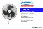 Tornado TWF-18 industrial wall fan for commercial and industrial cooling, featuring 18-inch compact design, three-speed pull-cord control, and adjustable tilt for optimal airflow.