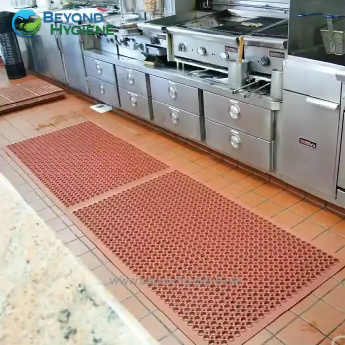 Non-slip kitchen mats for safety and hygiene in commercial kitchens, restaurants, and food processing facilities. Durable, easy to clean, and anti-fatigue mats for clean kitchen environments.