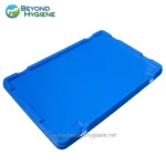 Blue mattress cover disposal tray for hygiene and sanitation use in healthcare settings.
