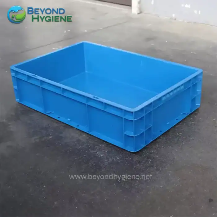 Blue plastic storage bin for sanitation and hygiene supplies, industrial cleaning, or food handling at Beyond Hygiene Asia company.