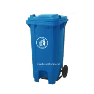 Blue garbage bin for waste disposal, ideal for commercial and industrial cleaning solutions.