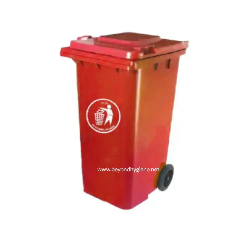 UGA-CB003RED-600x848 Red waste disposal bin for hygiene and trash collection, suitable for commercial or public spaces.