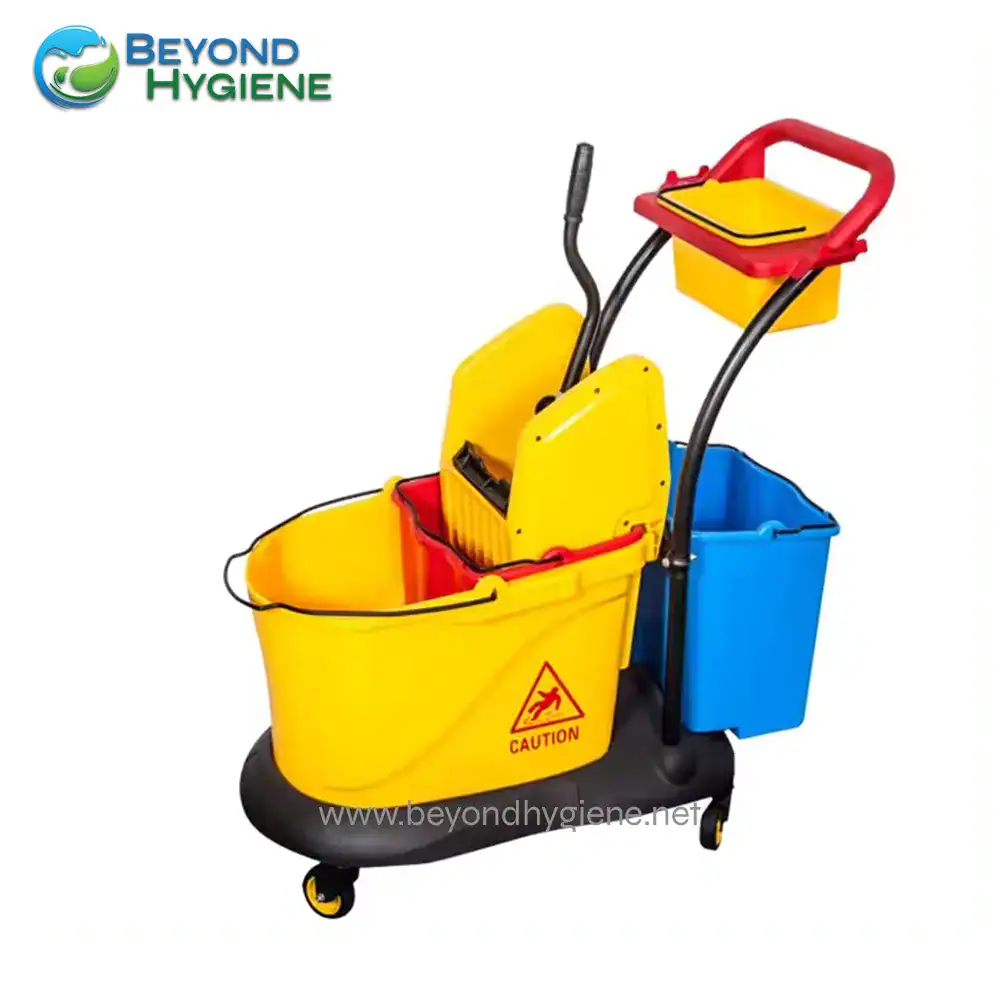 UGA-CB046-1 Disinfectant mop bucket with wringer and cleaning supplies for commercial cleaning and hygiene maintenance.