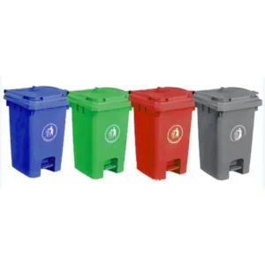 Blue, green, red, and gray waste bins for recycling and waste management at Beyond Hygiene Asia.