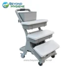 Medical sterilization trolley with multiple shelves for hygienic storage and transport. Ideal for healthcare settings needing reliable sterilization and cleaning solutions.
