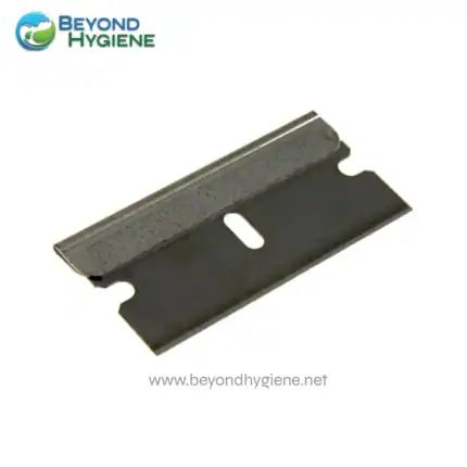 Steel razor blade for precision cleaning and hygiene maintenance, ideal for industrial and sanitation purposes. Durable and sharp, perfect for detailed hygiene equipment cleaning.