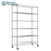 Stainless steel rolling wire shelving unit ideal for commercial storage and organization in hygiene-conscious environments.
