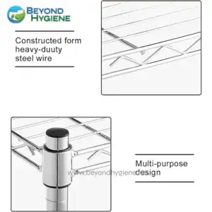Heavy-duty steel wire construction for durable industrial shelving.