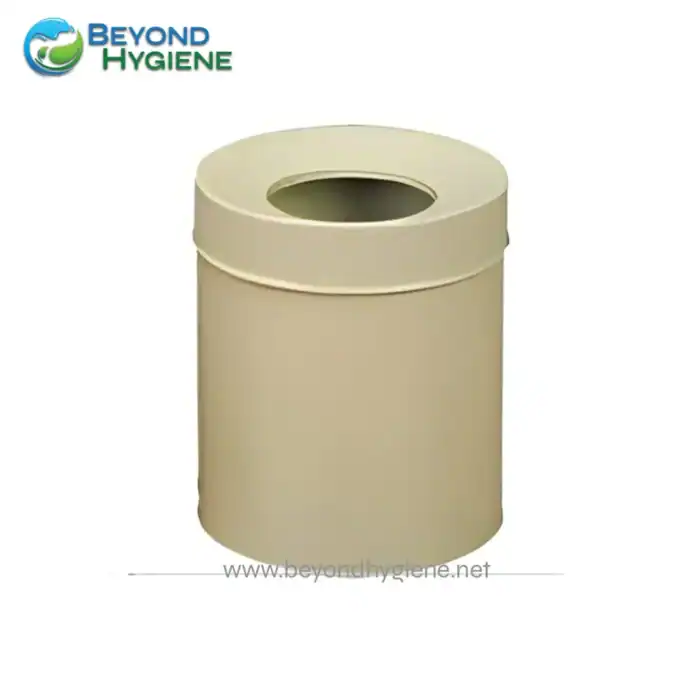 Beyond Hygiene Asia waste bin, beige color, cylindrical design, for hygienic waste disposal in commercial or healthcare settings.