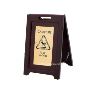 Caution wet floor signboard promoting safety in commercial and hygiene environments.