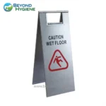 Wet floor caution sign for spill safety, slip prevention, and hygiene standards at Beyond Hygiene Asia. Ideal for commercial and public spaces to maintain cleanliness and prevent accidents.
