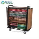 Beyond hygiene Asia mobile beverage cart with bottled water and soft drinks for commercial use.