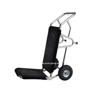 Sani-Wheel transport trolly with padded back support, suitable for medical and sanitation purposes, durable wheels, and ergonomic design.