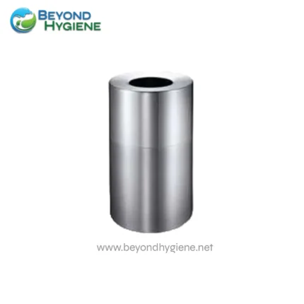 Stainless steel trash can, modern waste disposal bin for commercial and public spaces, durable hygiene solution.