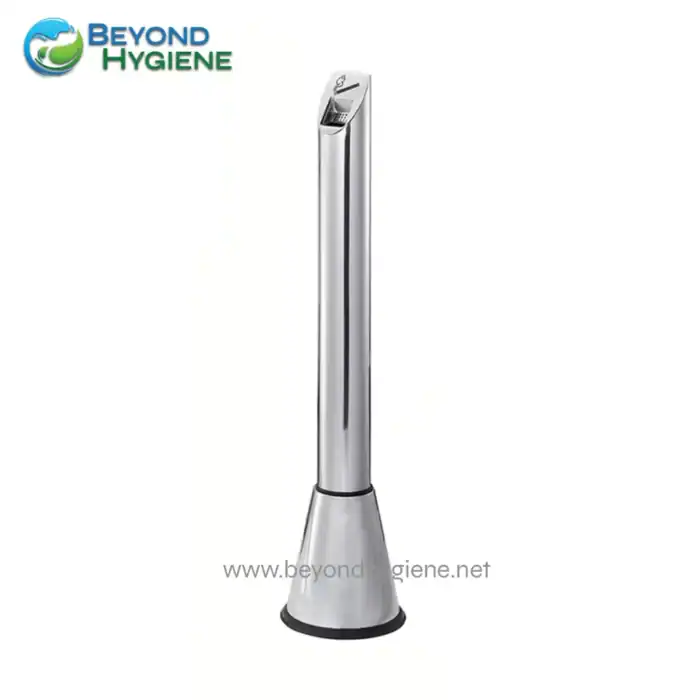 Wall-mounted automatic hand sanitizer dispenser emphasizes touchless hygiene solutions for public and commercial spaces. Sleek, stainless steel design enhances sanitation and safety standards.