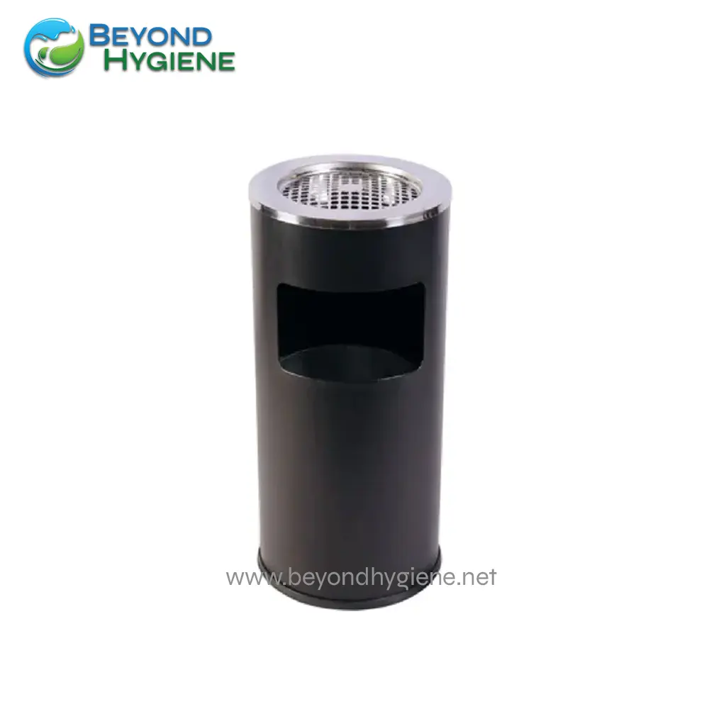 Beyond hygiene Asia black automatic hands-free trash bin for hygienic waste disposal in public spaces and commercial facilities.