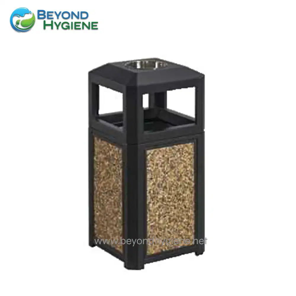 UGA-HM94132B Black and gold sanitary waste bin with a durable frame, ideal for commercial hygiene and waste management in Asian public spaces.