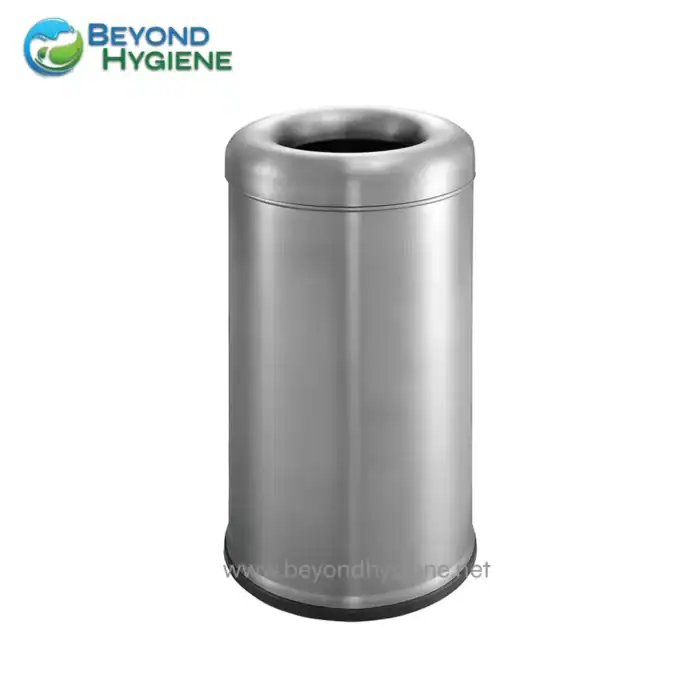 Industrial stainless steel trash can for hygiene and waste management in Asia.