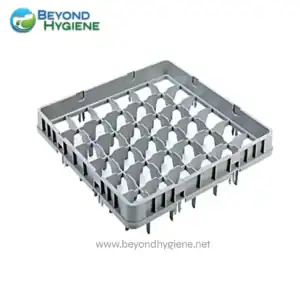 Sterilization rack for dishwashing, used in commercial kitchens to hold glassware and utensils for thorough cleaning and sanitization. Perfect for foodservice, healthcare, and industrial hygiene applications.