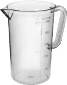 Clear plastic measuring jug with handle, ideal for precise liquid measurement for hygiene and cleaning purposes.