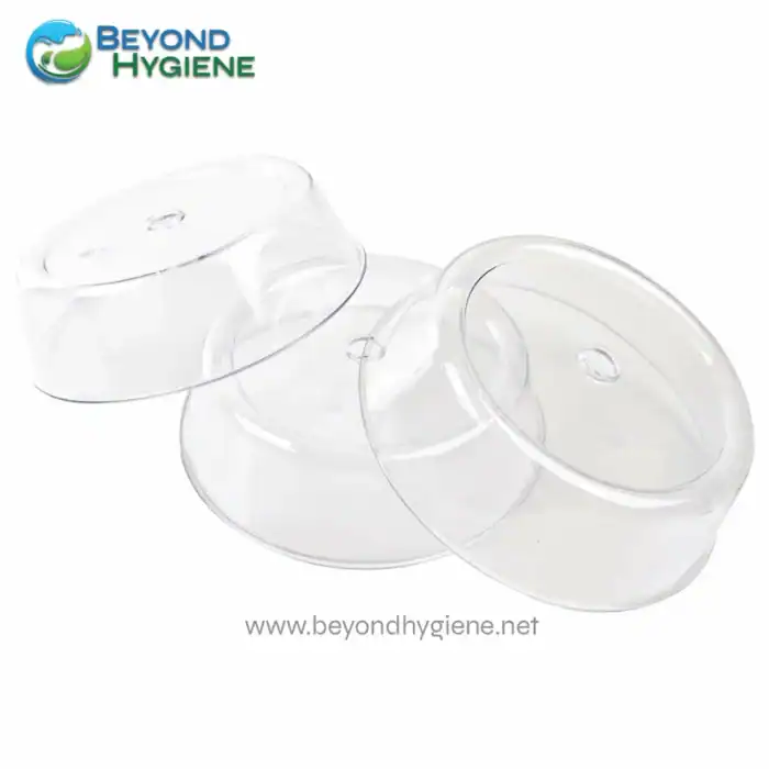 Clear plastic sanitizer dispenser covers for hygiene maintenance.