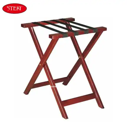 Wooden luggage rack for hotel or home use, durable and adjustable design, perfect for guest rooms, dormitories, or hospitality settings.